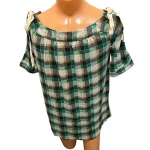 Hayden LA XL Green Black Beige Plaid Flannel Lace Up 3/4 Sleeves Mini Dress NWT.